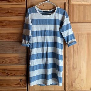 Blue/light grey striped dress with pockets